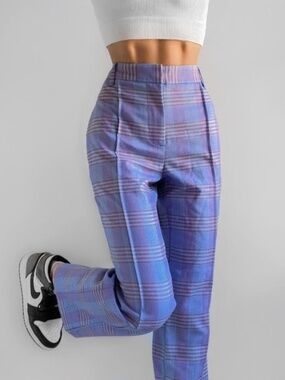 Urban Outfitters Purple Plaid High Rise Trousers Size 2 Clueless Academia Pants